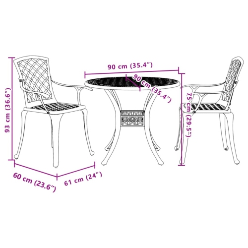 vidaXL 3 Piece Bistro Set White Cast Aluminium