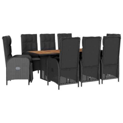 Image 1 de 9.. Ensemble de salle à manger de jardin de 9 pièces avec coussins en rotin de polyester noir vidaXL