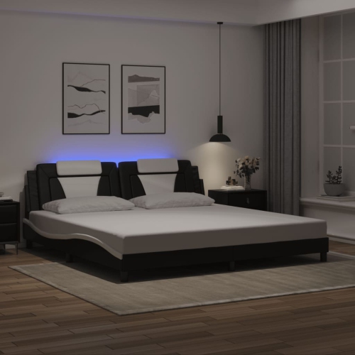 Cadre de lit vidaXL «&nbsp;Viana&nbsp;» avec LED sans matelas, noir et blanc, 193 203&nbsp;cm
