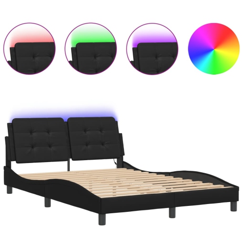 vidaXL Bed Frame with LED without Mattress "Zadar" Black 137x190 cm
