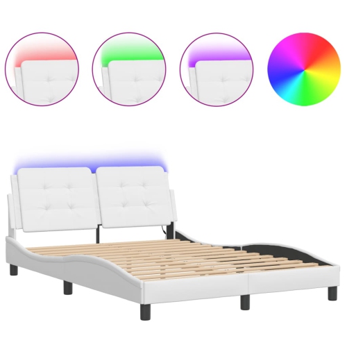 vidaXL Bed Frame with LED without Mattress "Zadar" White 137x190 cm