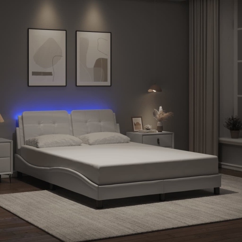 vidaXL Bed Frame with LED without Mattress "Zadar" White 137x190 cm
