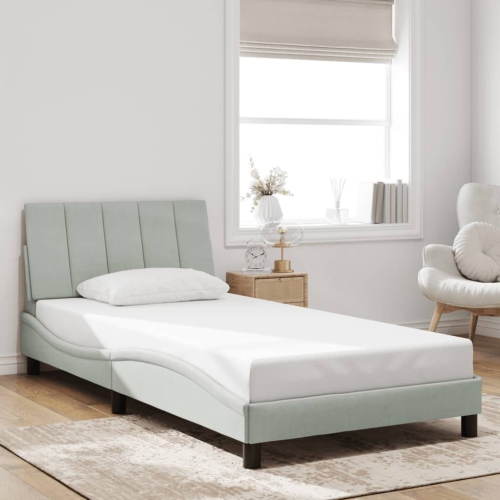 VidaXL Cadre de lit sans matelas «&nbsp;Hanko&nbsp;» Gris pâle 100 en velours 203&nbsp;cm
