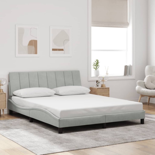 VidaXL Cadre de lit sans matelas «&nbsp;Hanko&nbsp;» Gris pâle 152 en velours 203&nbsp;cm