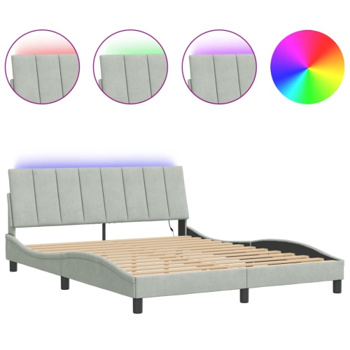 vidaXL Bed Frame with LED without Mattress "Hanko" Light Grey 152x203 cm Velvet