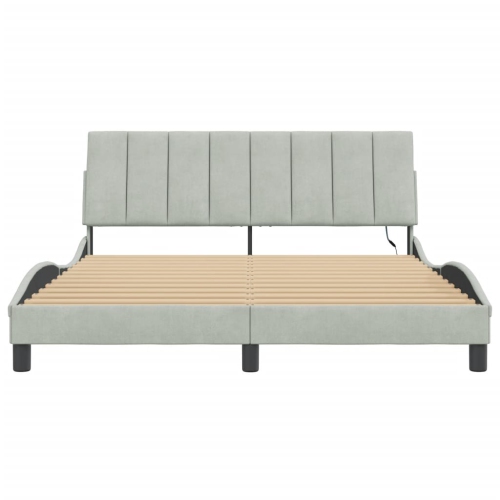 vidaXL Bed Frame with LED without Mattress "Hanko" Light Grey 152x203 cm Velvet