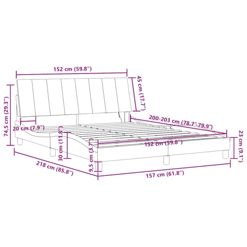 vidaXL Bed Frame with LED without Mattress "Hanko" Light Grey 152x203 cm Velvet