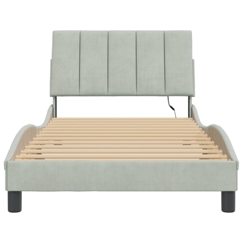 vidaXL Bed Frame with LED without Mattress "Hanko" Light Grey 100x190 cm Velvet