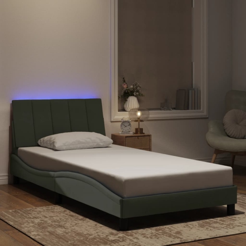 vidaXL Bed Frame with LED without Mattress "Hanko" Light Grey 100x203 cm Velvet