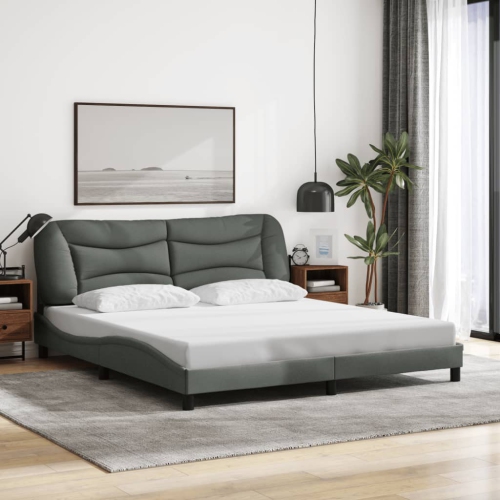 Cadre de lit vidaXL sans matelas «&nbsp;Hvar&nbsp;», tissu 203&nbsp;cm gris foncé de 193&nbsp;po