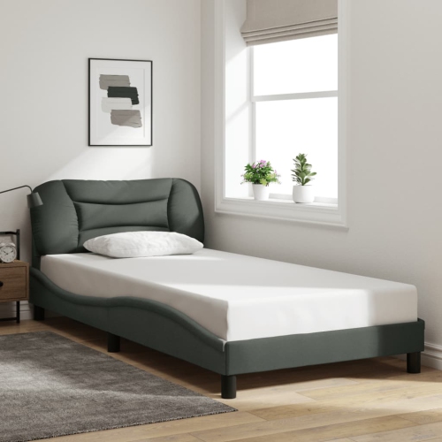 Cadre de lit vidaXL sans matelas «&nbsp;Hvar&nbsp;», tissu 203&nbsp;cm gris foncé de 100&nbsp;po