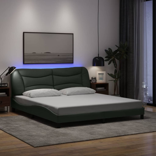 vidaXL Bed Frame with LED without Mattress "Hvar" Dark Grey 193x203 cm Fabric
