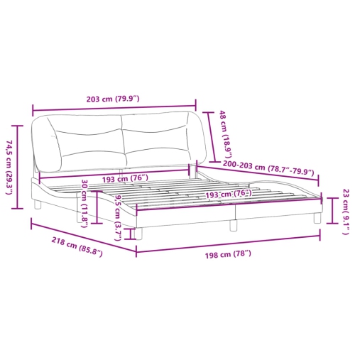 vidaXL Bed Frame with LED without Mattress "Hvar" Dark Grey 193x203 cm Fabric