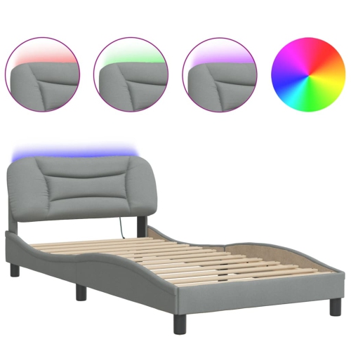 Cadre de lit vidaXL avec LED sans matelas «&nbsp;Hvar&nbsp;», tissu 190&nbsp;cm gris pâle 100 unités