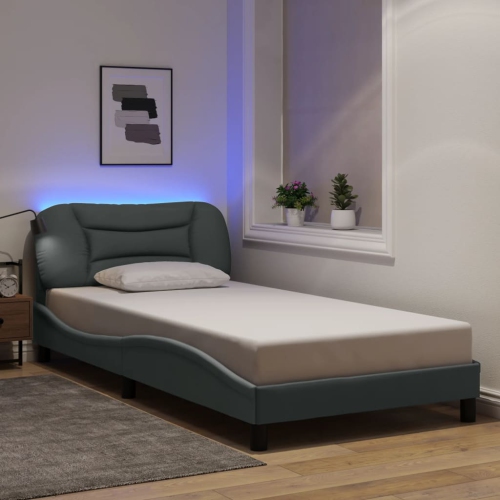 Cadre de lit vidaXL avec LED sans matelas « Hvar », tissu 190 cm gris pâle 100 unités