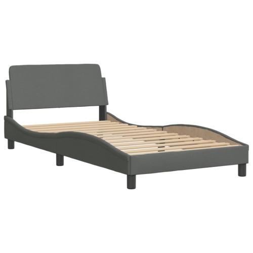 vidaXL Bed Frame with LED without Mattress "Hvar" Dark Grey 100x203 cm Fabric