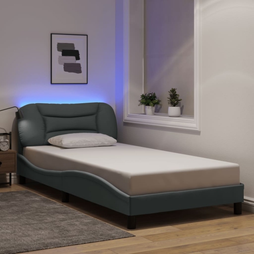 vidaXL Bed Frame with LED without Mattress "Hvar" Light Grey 100x203 cm Fabric