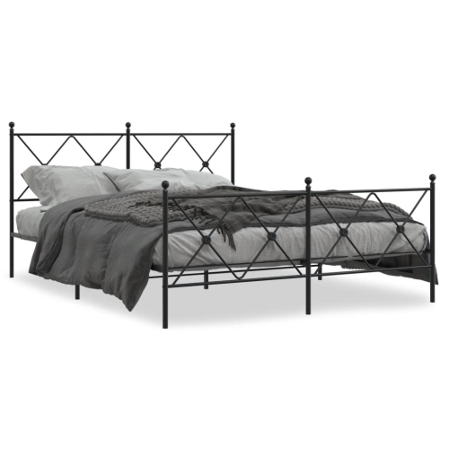 VIDAXL  Metal Bed Frame Without Mattress With Footboard 150X200Cm In Black