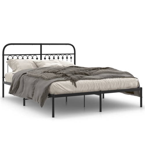 Image 1 de 6.. Cadre de lit en métal vidaXL sans matelas avec tête de lit noir 150x200&nbsp;cm