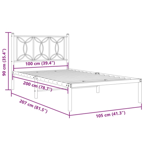 vidaXL Metal Bed Frame without Mattress with Headboard White 100x200cm