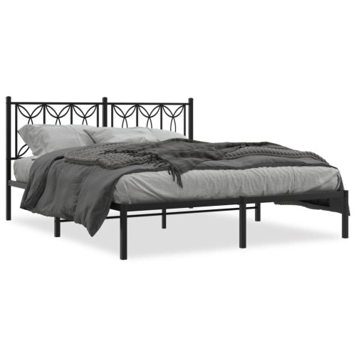 Image 1 of 6.. vidaXL Metal Bed Frame without Mattress with Headboard Black 150x200cm