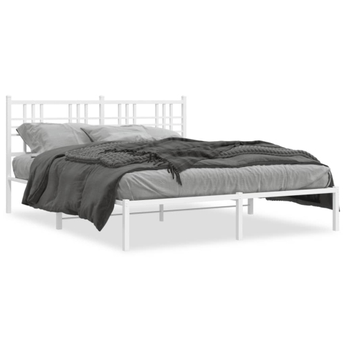 VIDAXL  Metal Bed Frame Without Mattress With Headboard 150X200Cm In White