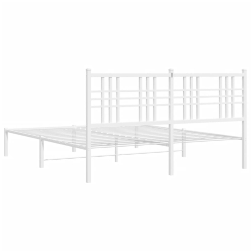 vidaXL Metal Bed Frame without Mattress with Headboard White 150x200cm