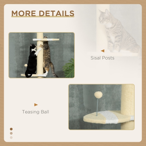 PawHut Floor to Ceiling Cat Tree, 4-tier Cat Tower for Large Cats with Adjustable Height 87"-102", Sisal Scratching Posts, Anti-tip Kit, Perches, Toy