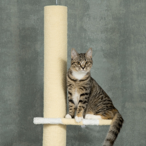 PawHut Floor to Ceiling Cat Tree, 4-tier Cat Tower for Large Cats with Adjustable Height 87"-102", Sisal Scratching Posts, Anti-tip Kit, Perches, Toy