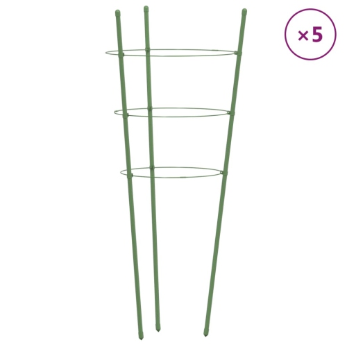 Image 1 de 6.. Supports de plantes de jardin vidaXL avec 3 anneaux 5 pièces en acier 60&nbsp;cm vert