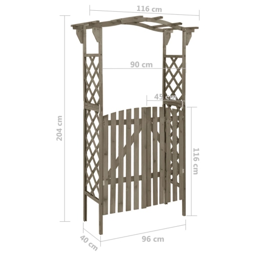 VisdaXL Pergola avec porte 116 x 40 x 40 x 40 204&nbsp;cm Gris bois massif