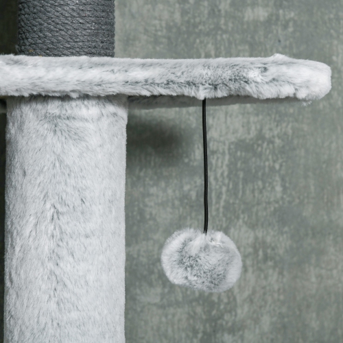 PawHut Floor to Ceiling Cat Tree for Large Cats, 89"-100" Adjustable Height Cat Climbing Tower w/ Hammock, Scratching Posts, Condo, Perches, Toy