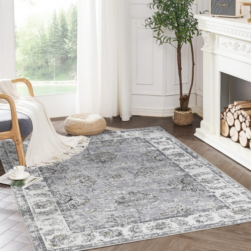 NIERBO  4 X 6 Area Rug - Vintage Distressed Rug Floral Print Living Room Rug Washable Rug Rug Bedroom Rug Non Slip Backing Rug Retro Low Pile Thin