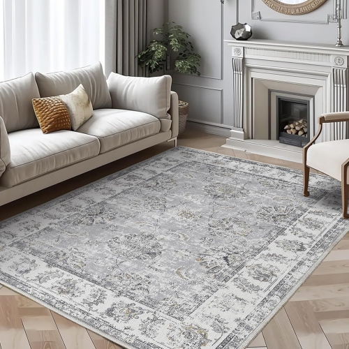 NIERBO  6 X 9 Area Rug - Vintage Distressed Rug Floral Print Living Room Rug Washable Rug Rug Bedroom Rug Non Slip Backing Rug Retro Low Pile Thin