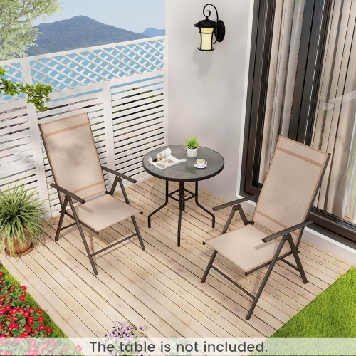Costway 2 PCS Patio Folding Dining Chair with 7-Level Adjustable High Backrest for Garden Brown