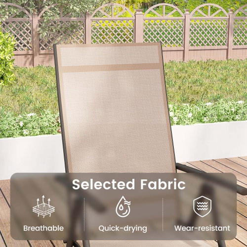 Costway 2 PCS Patio Folding Dining Chair with 7-Level Adjustable High Backrest for Garden Brown