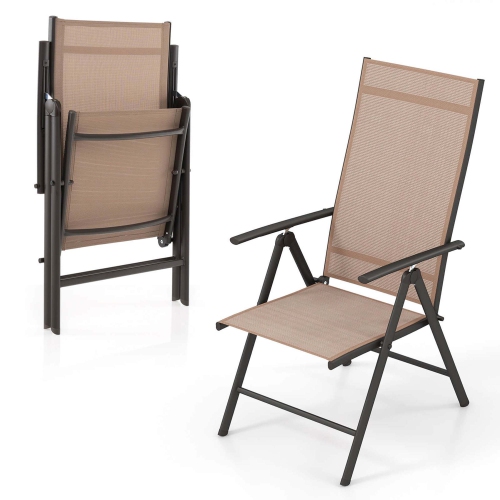 Costway 1 PCS Patio Folding Dining Chair with 7-Level Adjustable High Backrest for Garden Brown