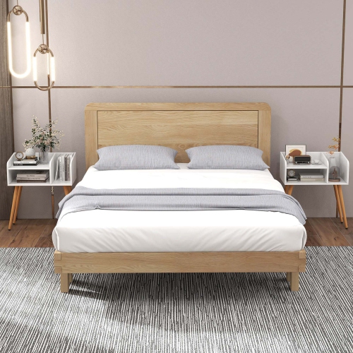 Costway Mid Century Modern End Table with Open Shelves Metal Support Legs for Bedroom