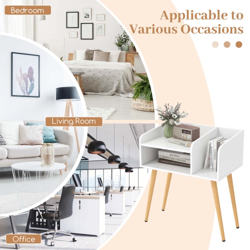 Costway Mid Century Modern End Table with Open Shelves Metal Support Legs for Bedroom