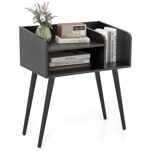 COSTWAY  Mid Century Modern End Table With Open Shelves Metal Support Legs for Bedroom