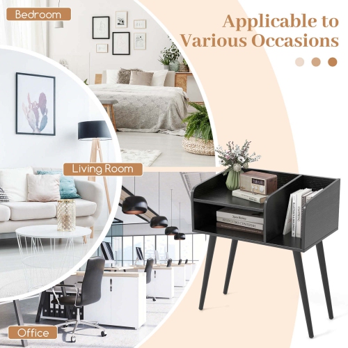 Costway Mid Century Modern End Table with Open Shelves Metal Support Legs for Bedroom