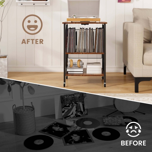 La table de rangement pour disques vinyle de Costway peut contenir jusqu'à 120 disques vinyle