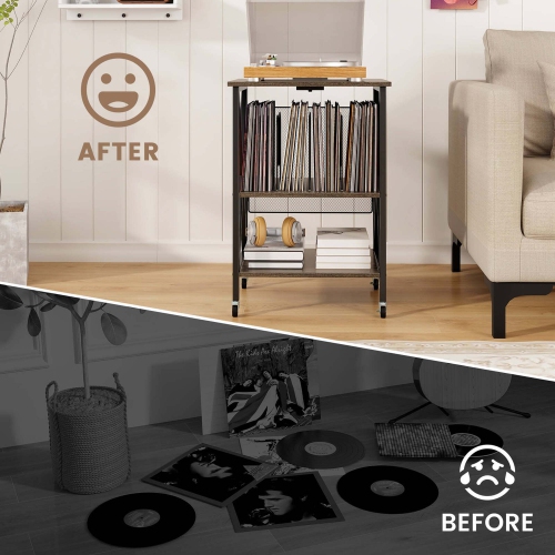 La table de rangement pour disques vinyle de Costway peut contenir jusqu'à 120 disques vinyle