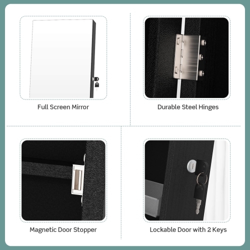 Costway Jewelry Cabinet Armoire Full Length Mirror Lockable w/ Bottom Drawer & Wheels