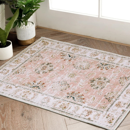 NIERBO  2 X 3 Area Rug - Entryway Rug Washable Rug Vintage Floral Print Doormat Distressed Rug Low Pile Rug Non Slip Rug Thin Kitchen Rug Floor Cover
