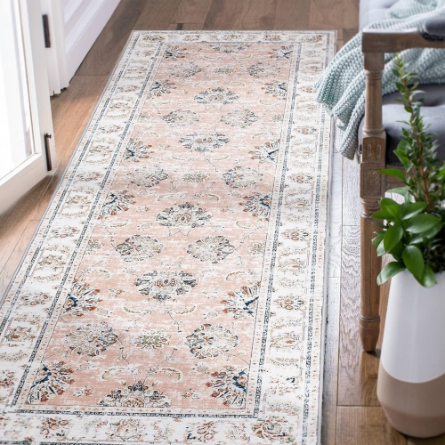 NIERBO  2 X 6 Runner Rug - Hallway Runner Rug Washable Rug Floral Print Kitchen Rug Vintage Distressed Rug Non Slip Thin Rug Retro Farmhouse Rug For