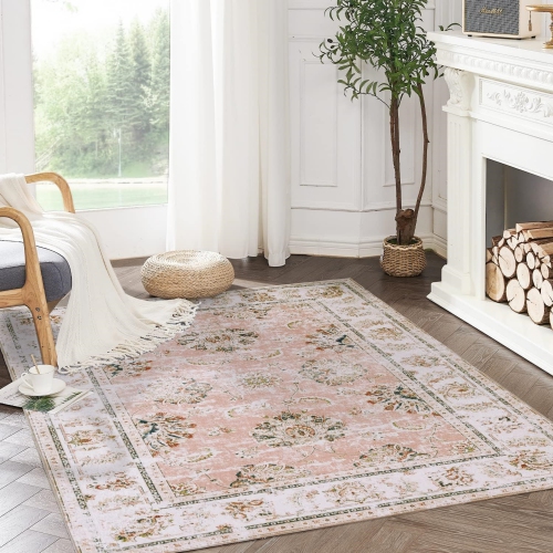 NIERBO  4 X 6 Area Rug - Entryway Rug Washable Rug Floral Print Living Room Rug Vintage Distressed Rug Non Slip Doormat Low Pile Thin Rug Retro