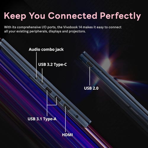 ASUS Vivobook 14" FHD IPS Laptop, Intel i3-1215U, 416GB Storage(256GB SSD+160GB Docking Station Set), 16GB RAM, Intel Iris Xe Graphics, 720p HD