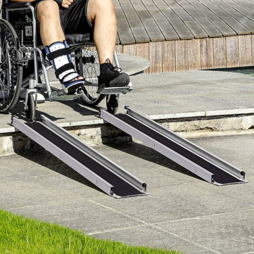 HOMCOM Telescopic Wheelchair Ramp, 4.3'/6.5/8', 600 lbs, Foldable Aluminium Threshold Ramp, 2 Pack, for Home Steps, Mobility Scooters, Stairs,