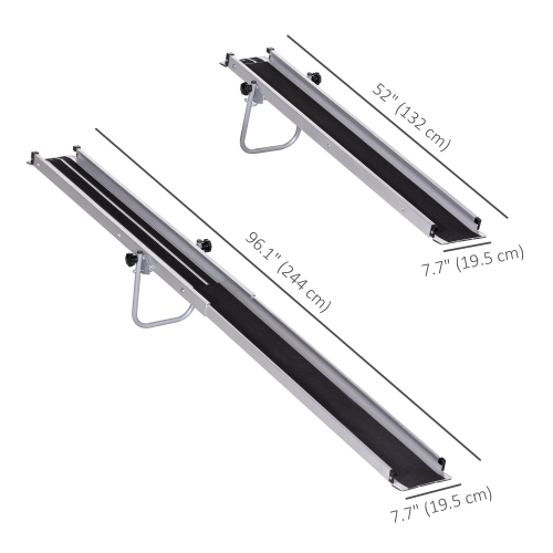 HOMCOM Telescopic Wheelchair Ramp, 4.3'/6.5/8', 600 lbs, Foldable Aluminium Threshold Ramp, 2 Pack, for Home Steps, Mobility Scooters, Stairs,